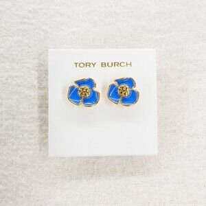 Tory Burch Fleur Flower Stud Earrings Blue OS